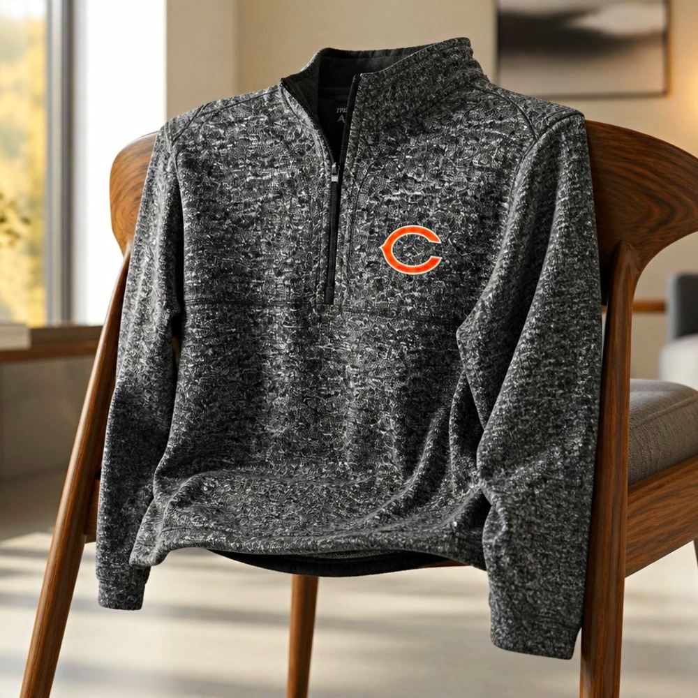 Antigua Chicago Bears NFL Salt and Pepper Quarter-Zip Fleece Pullover Large